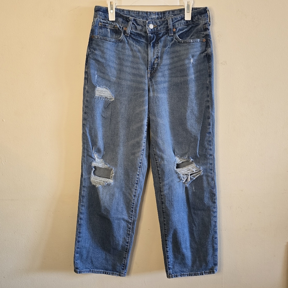 Old Navy OG Straight Loose Jeans Size 10 High Rise Distressed Medium Wash Dahlia